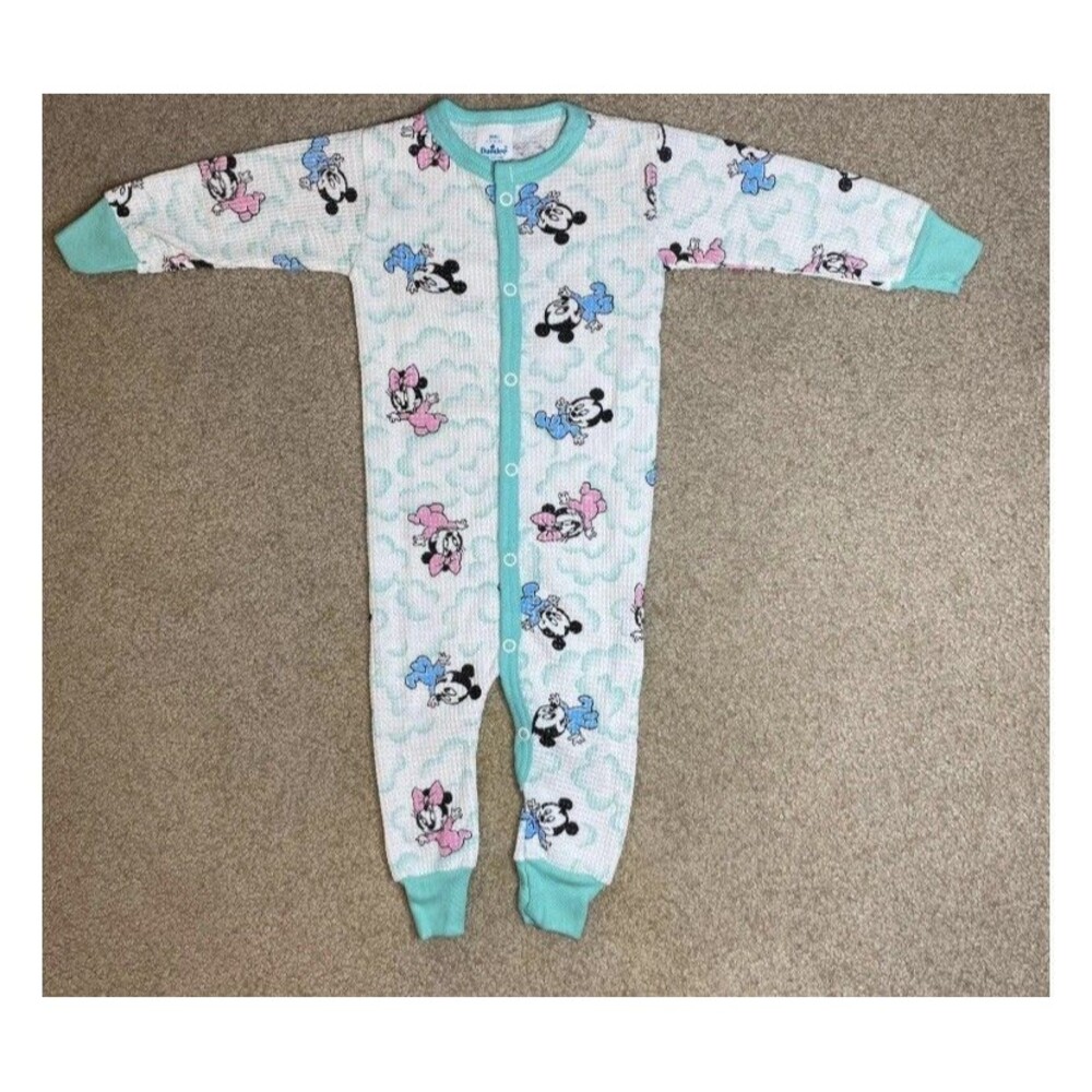 VTG 1984 Disney Babies Mickey Minnie Thermal Romper Dundee USA Size Small 13-18